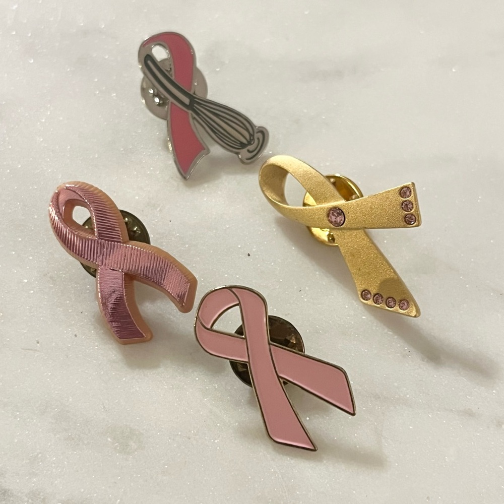 Set of Four Breast Cancer Awareness Ribbon Lapel Pins Brooches